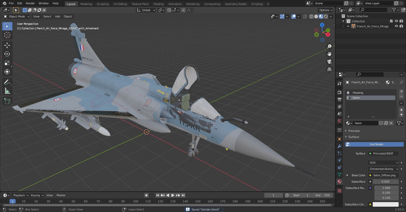 3D French Air Force Mirage 2000C with Armament model