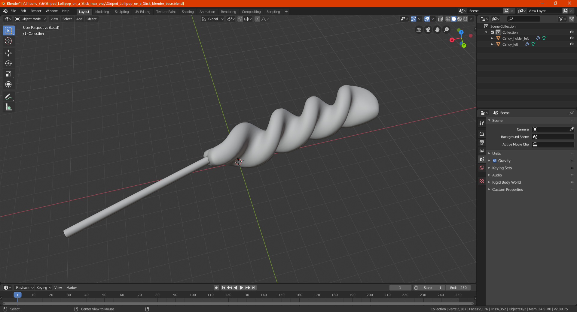 Striped Lollipop on a Stick 3D