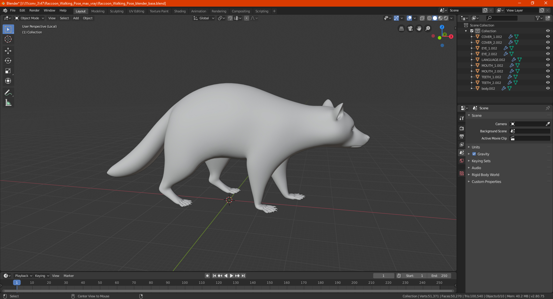 3D model Raccoon Walking Pose