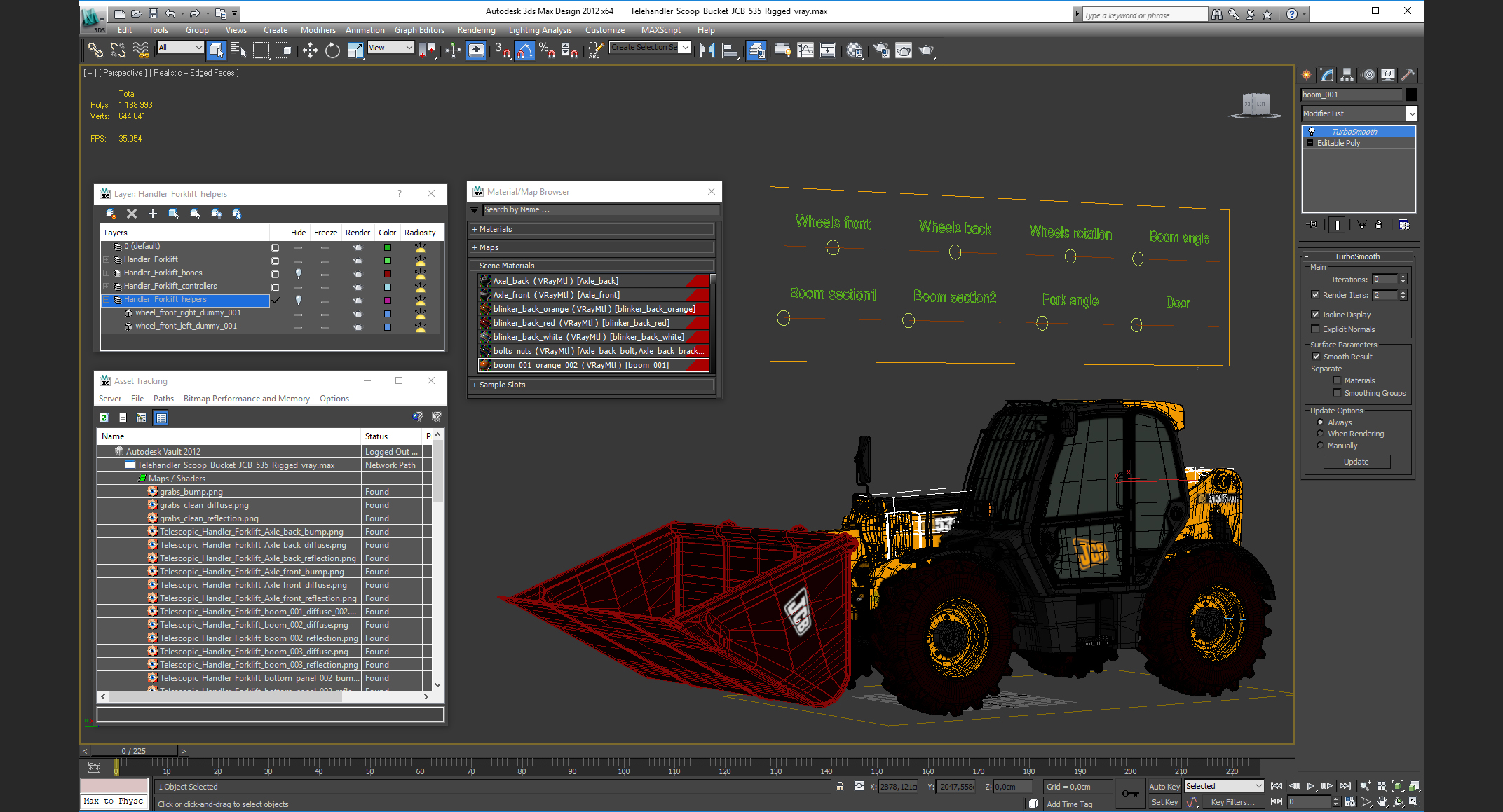 Telehandler Scoop Bucket JCB 535 Rigged 3D model