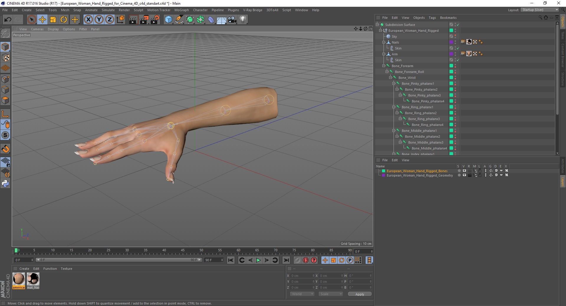 3D model European Woman Hand Rigged for Cinema 4D