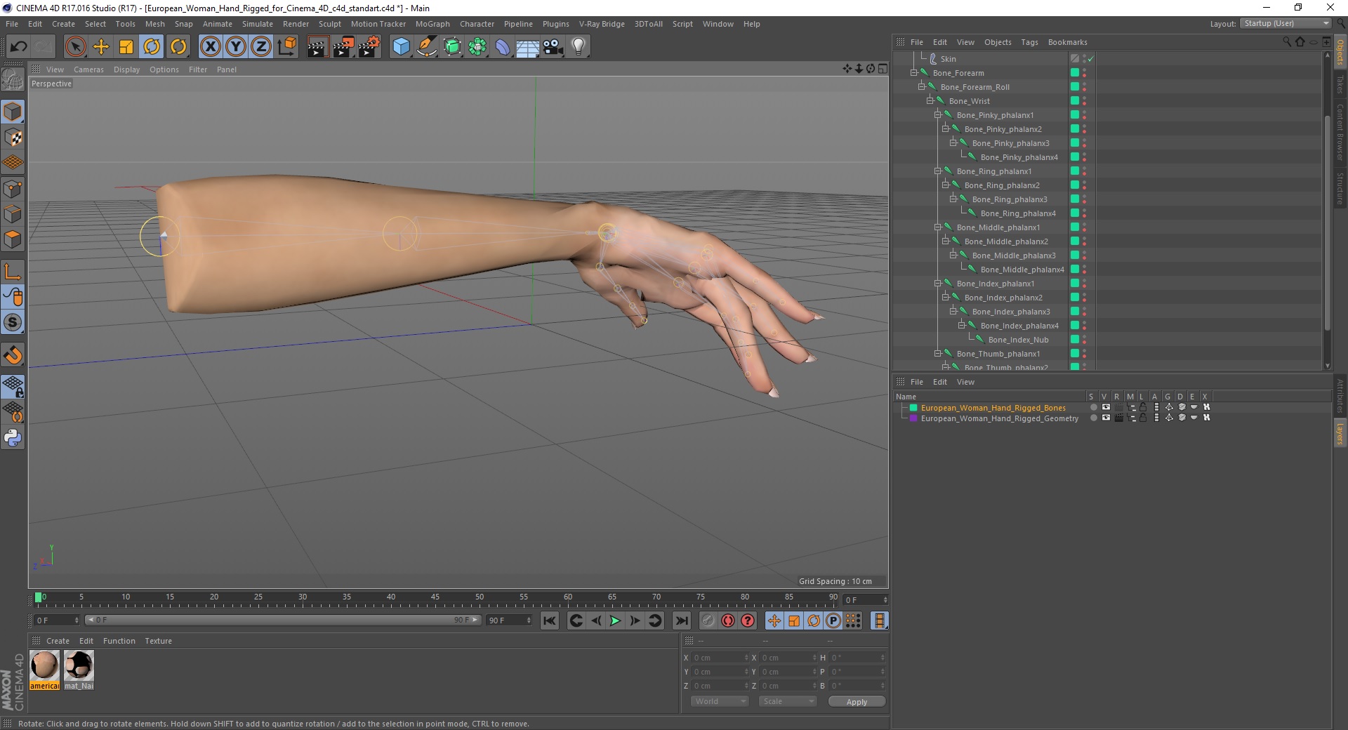 3D model European Woman Hand Rigged for Cinema 4D