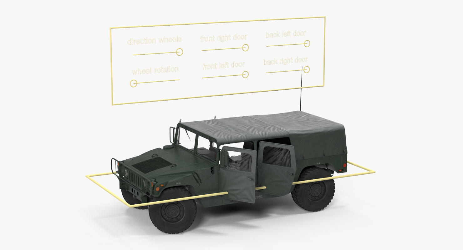 3D Soft Top Military Car HMMWV m1035 Rigged Green