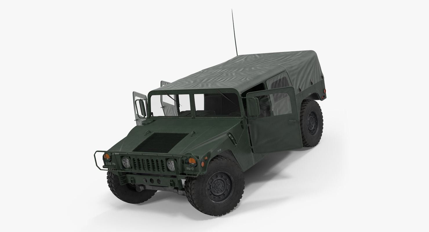 3D Soft Top Military Car HMMWV m1035 Rigged Green