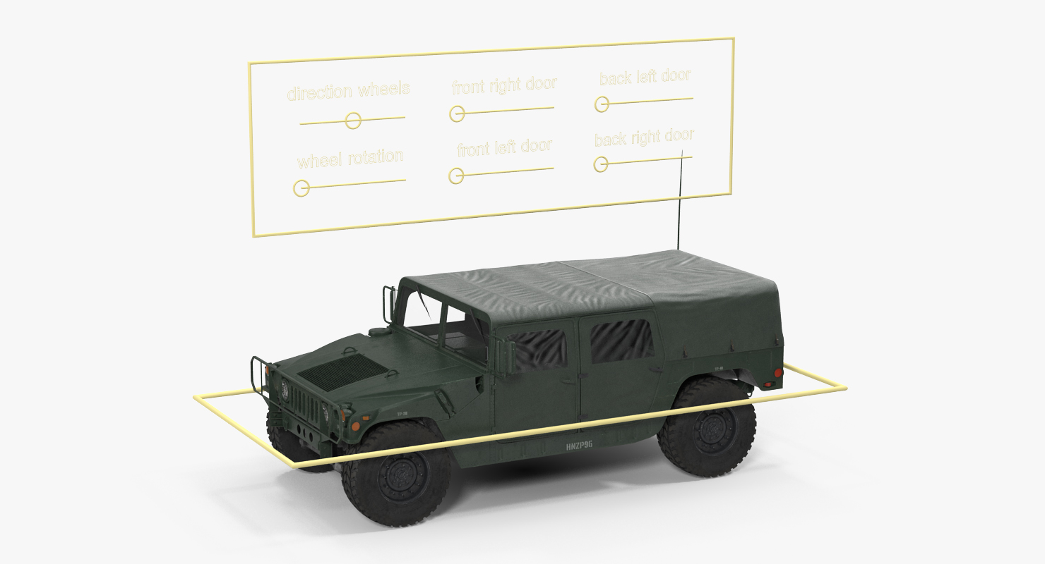 3D Soft Top Military Car HMMWV m1035 Rigged Green