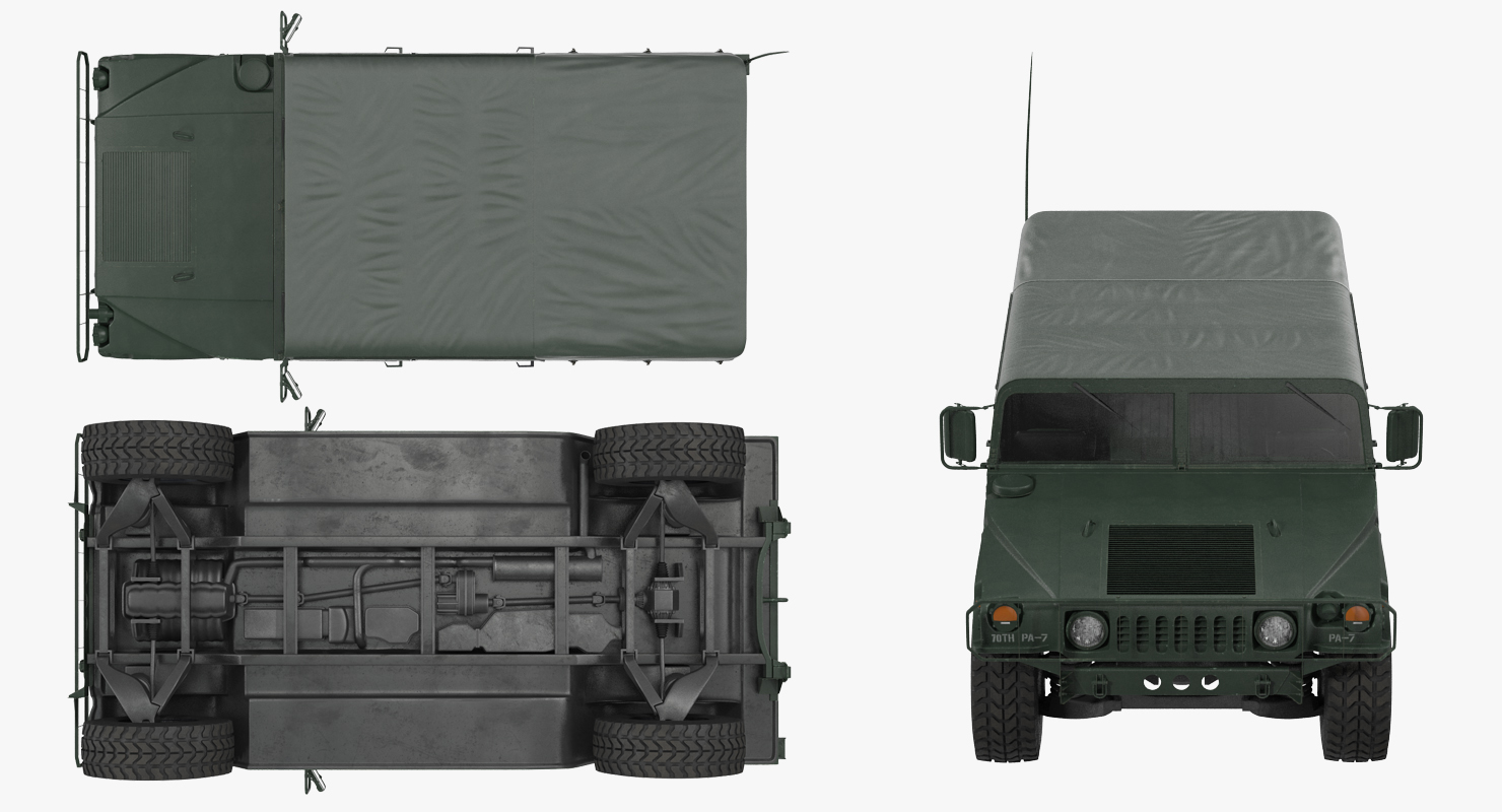 3D Soft Top Military Car HMMWV m1035 Rigged Green