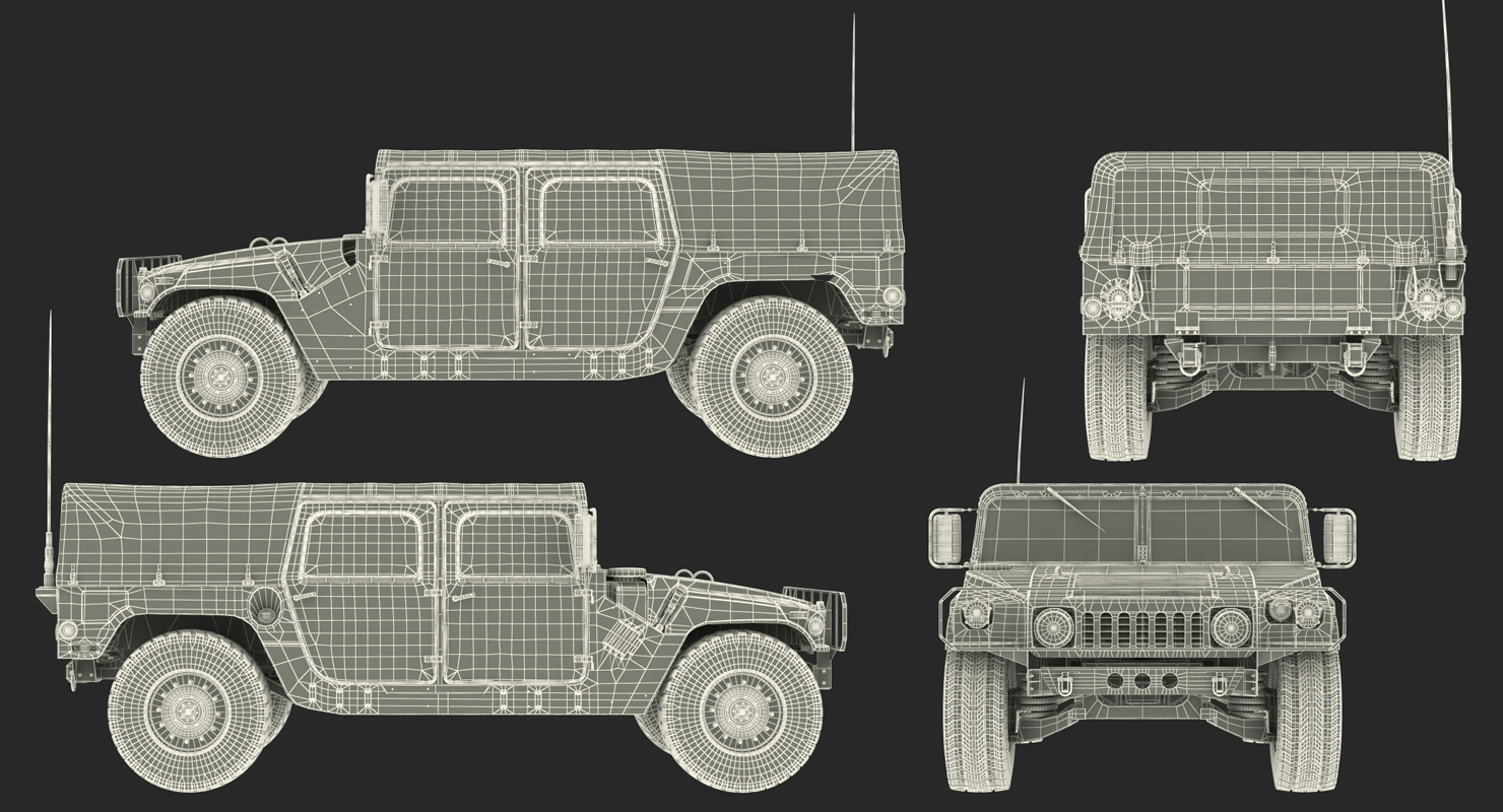 3D Soft Top Military Car HMMWV m1035 Rigged Green