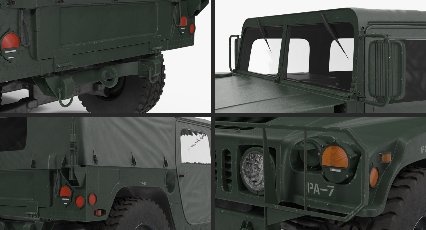 3D Soft Top Military Car HMMWV m1035 Rigged Green