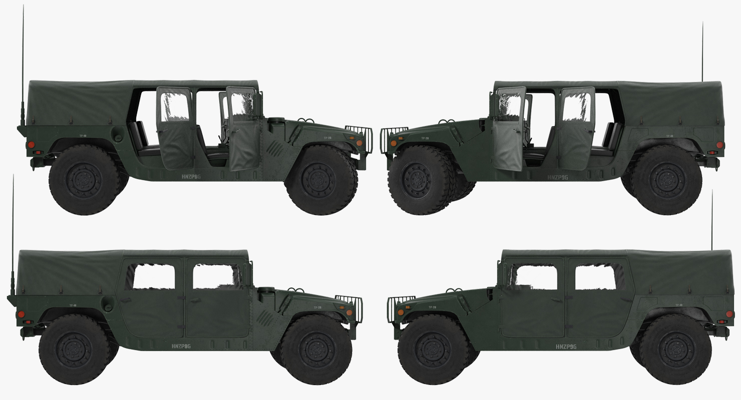 3D Soft Top Military Car HMMWV m1035 Rigged Green