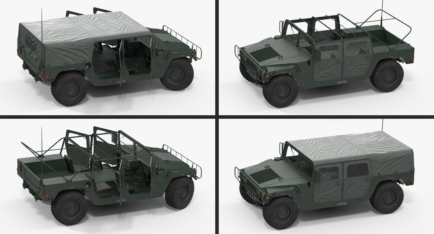 3D Soft Top Military Car HMMWV m1035 Rigged Green