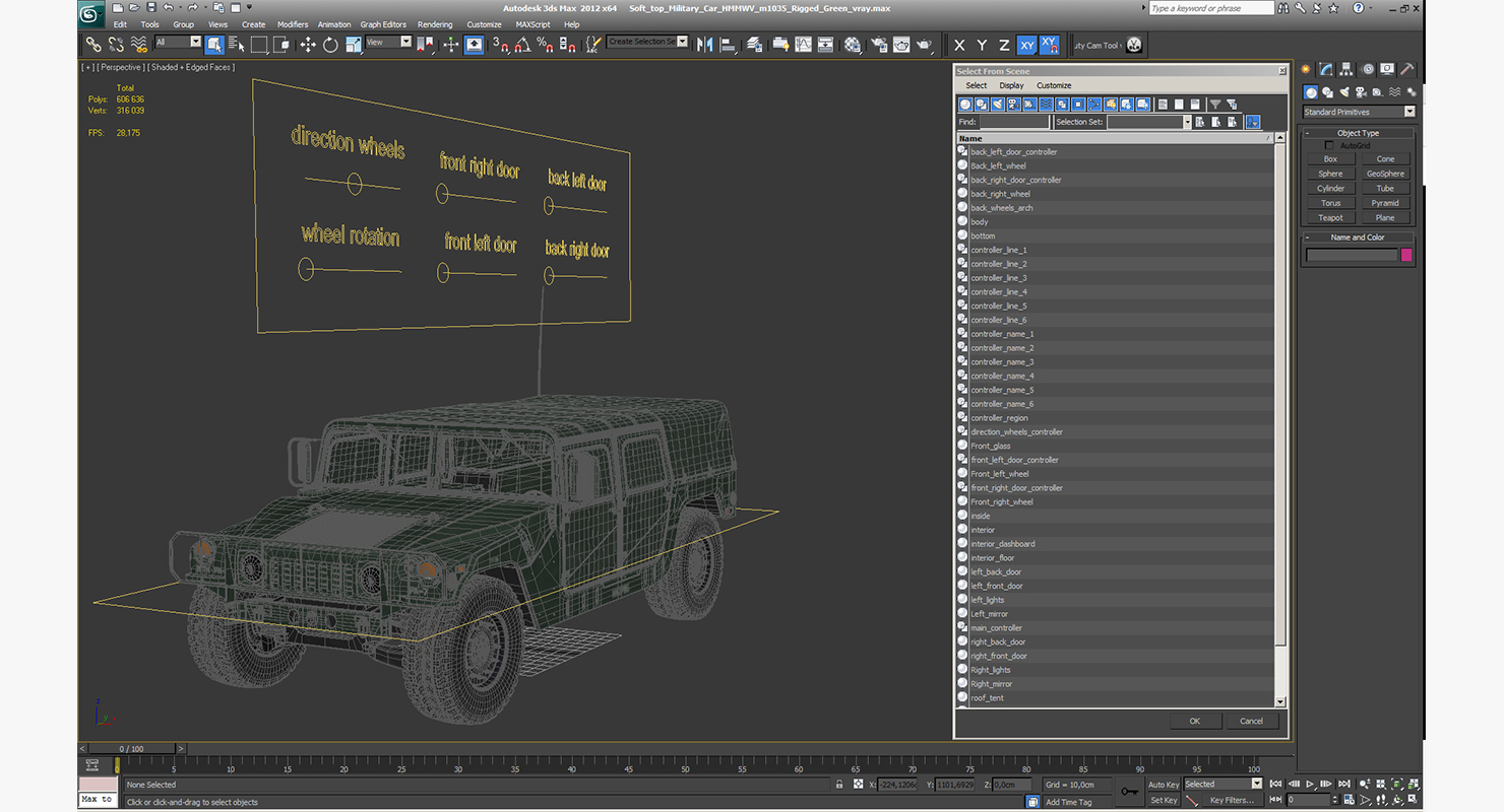 3D Soft Top Military Car HMMWV m1035 Rigged Green