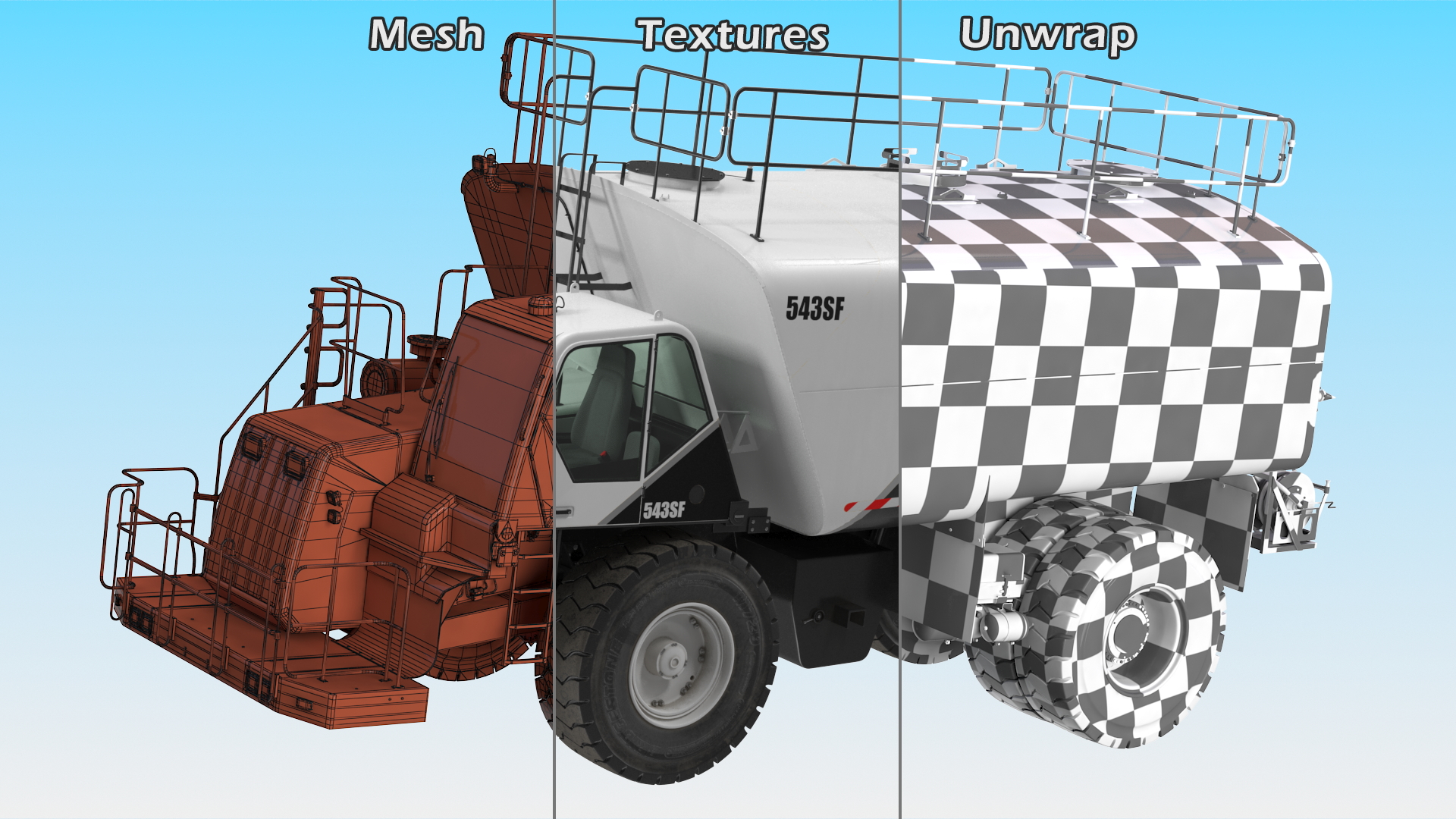 3D White Construction Truck with Grey Water Tank Rigged for Cinema 4D