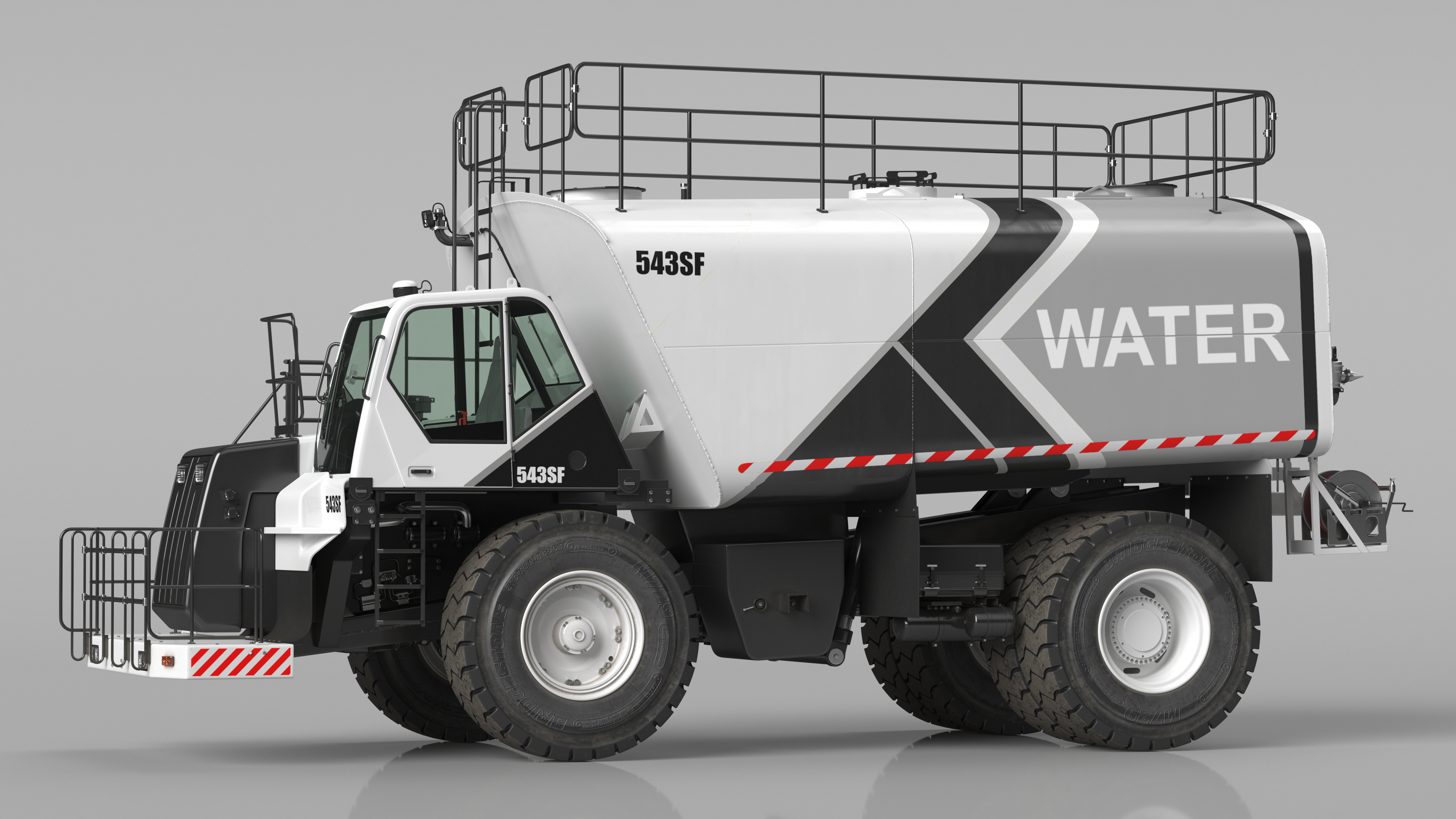 3D White Construction Truck with Grey Water Tank Rigged for Cinema 4D