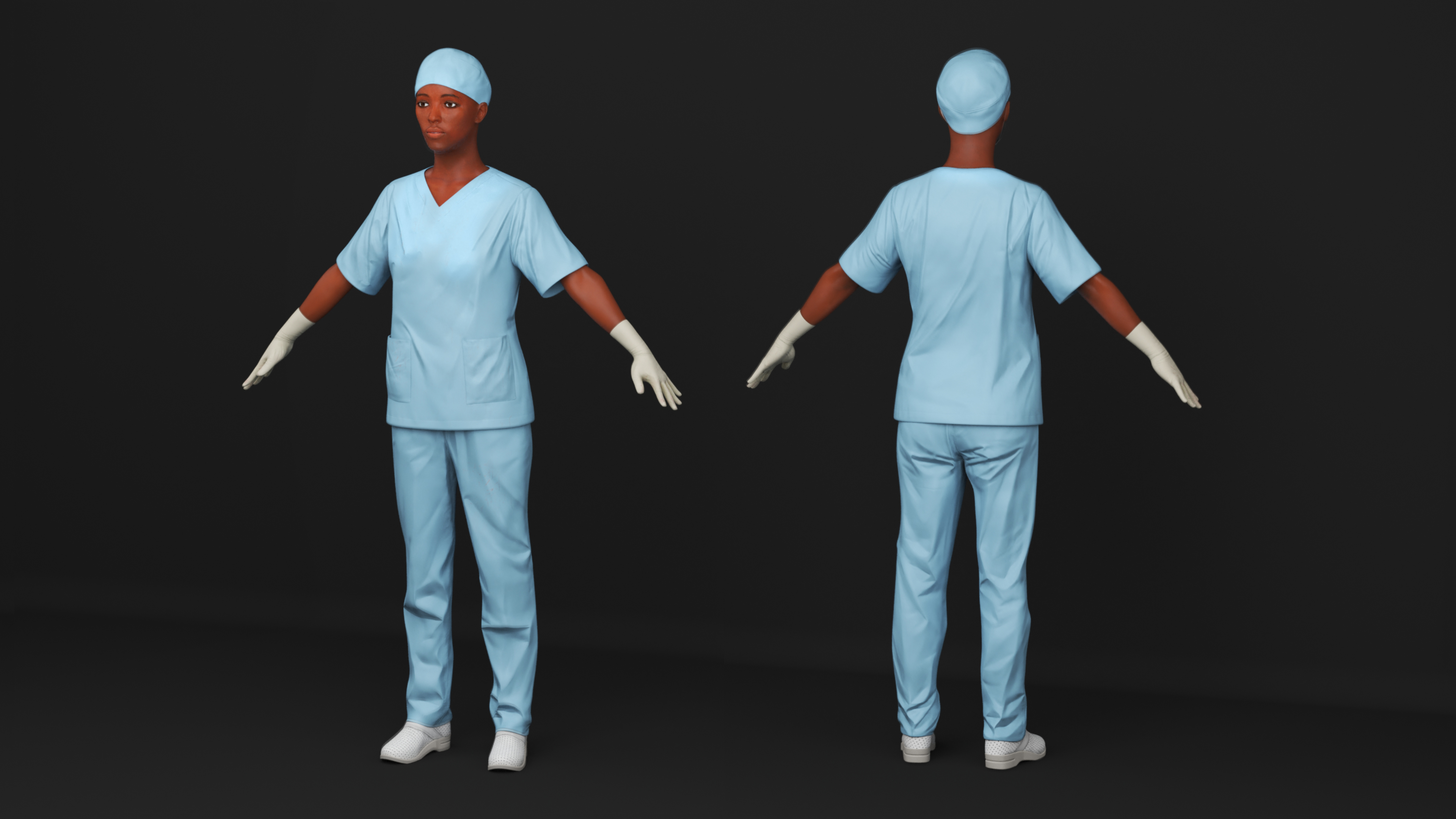 3D model Female Nurse in Scrubs with Bloodstains Rigged Fur