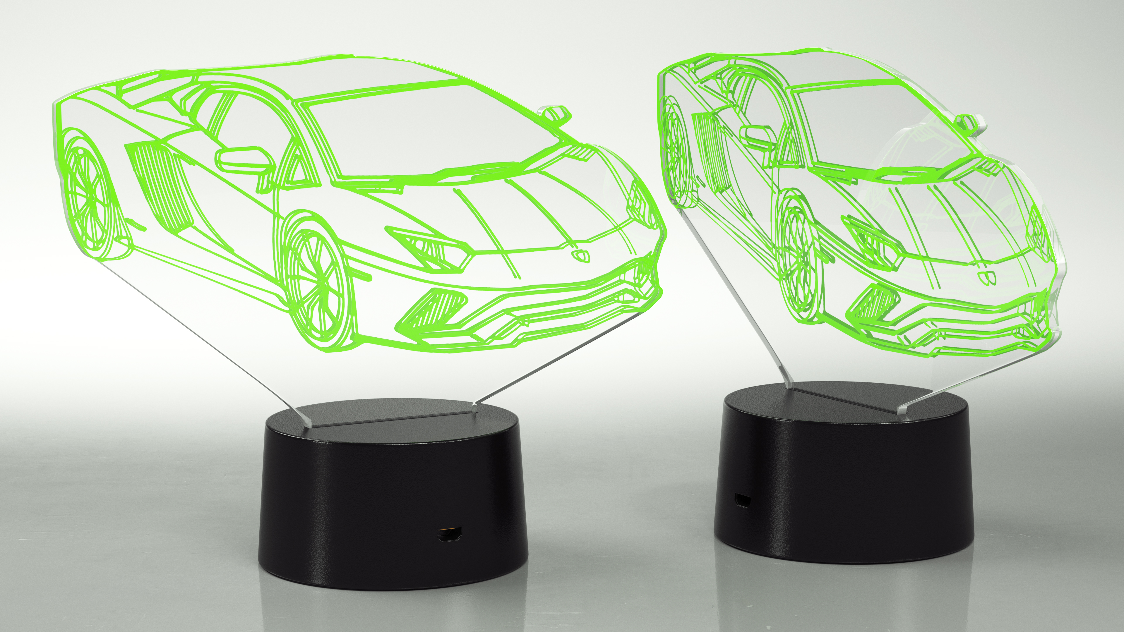 3D model Hologram Night Light Car Green