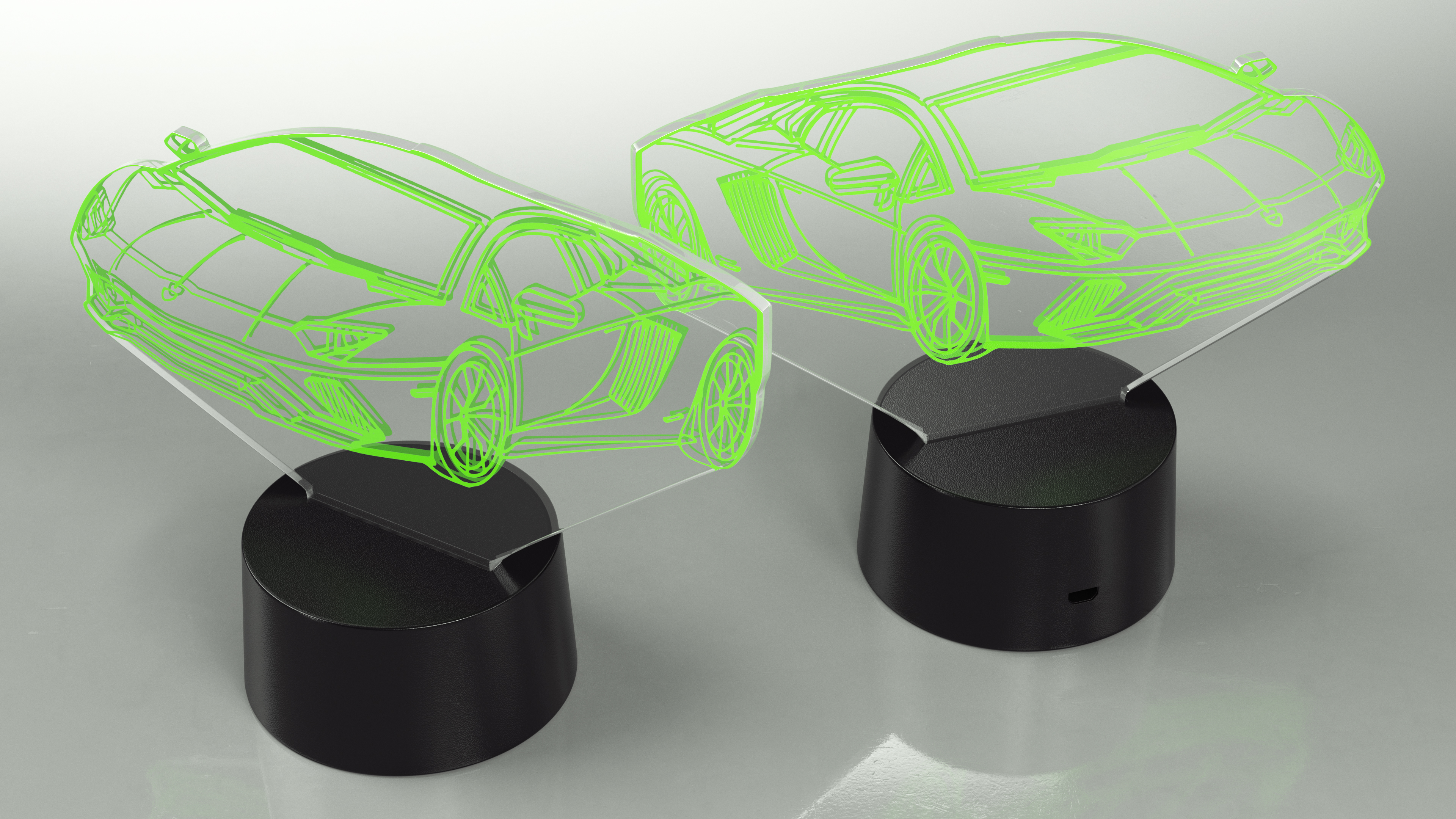 3D model Hologram Night Light Car Green