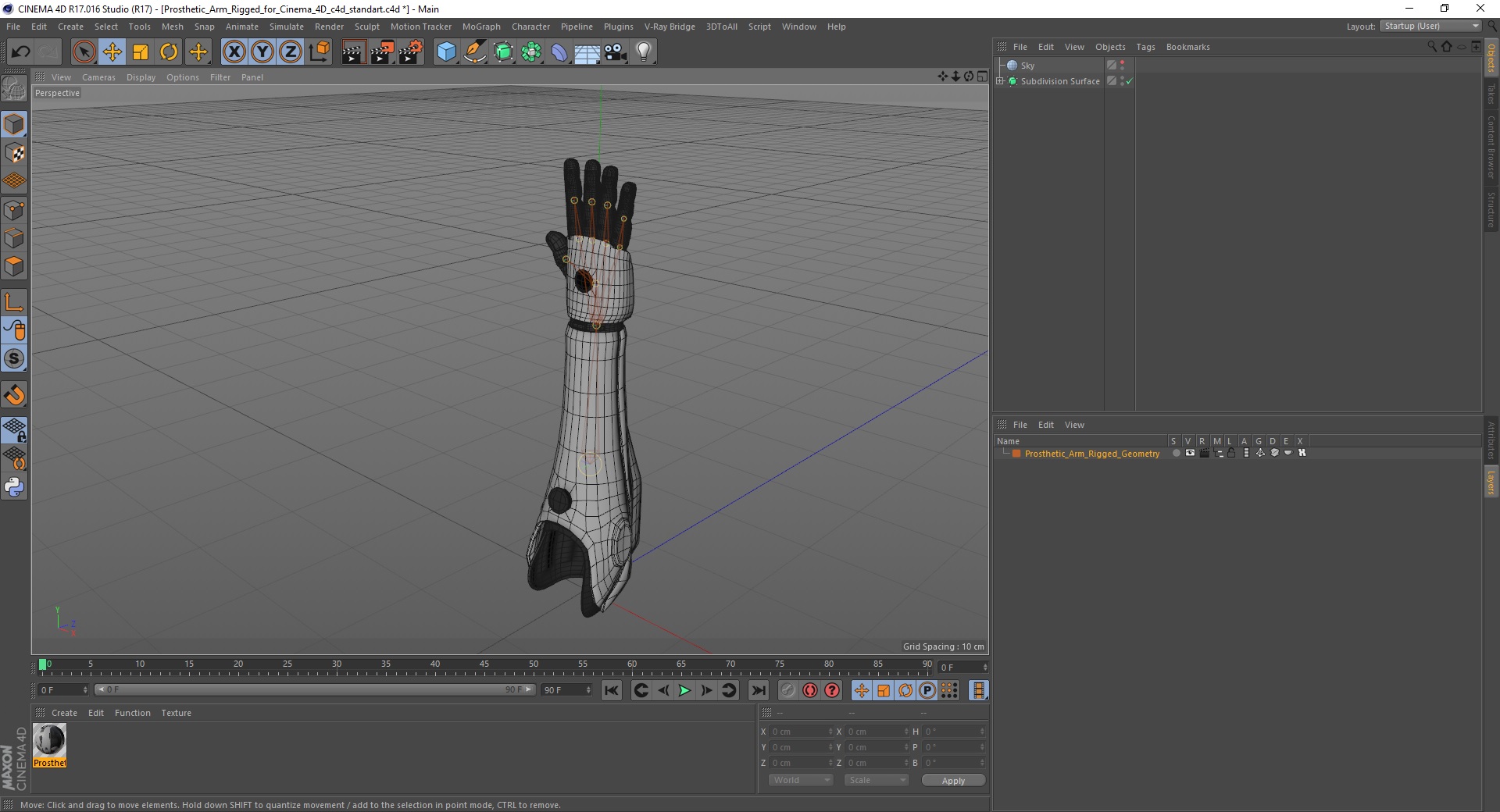 3D model Prosthetic Arm Rigged for Cinema 4D