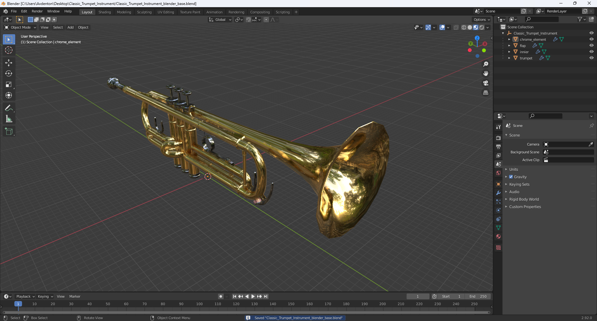 3D Classic Trumpet Instrument