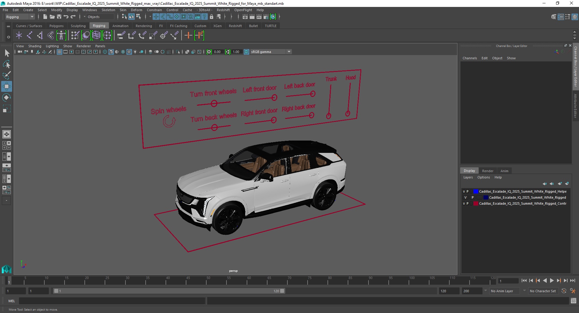 Cadillac Escalade IQ 2025 Summit White Rigged for Maya 3D model