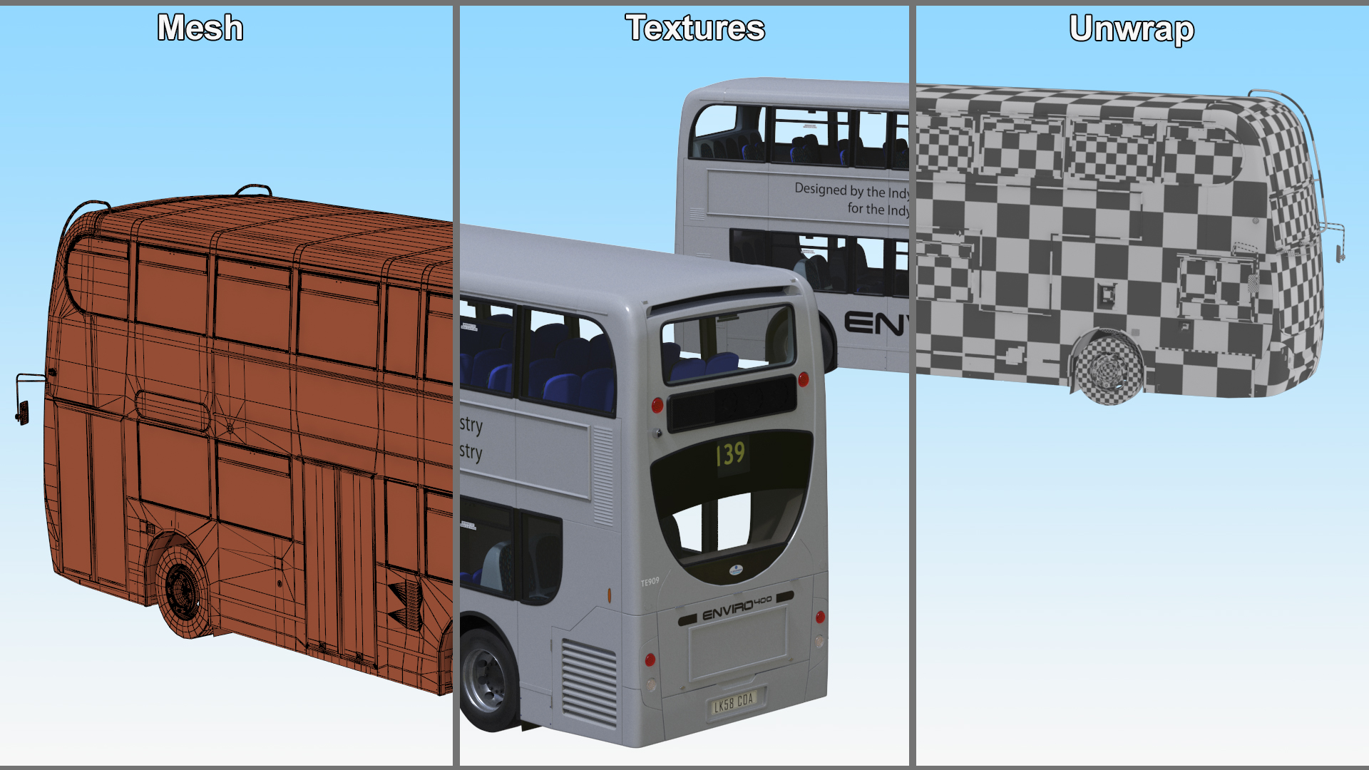 3D Enviro400 Double Decker Bus Simple Interior model