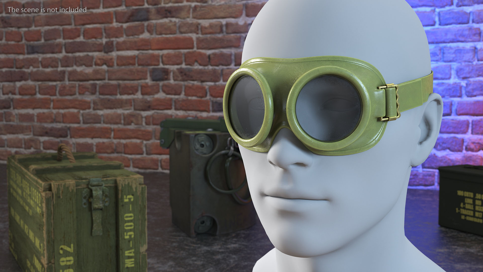 NATO Protection Goggles Green on Mannequin Head 3D