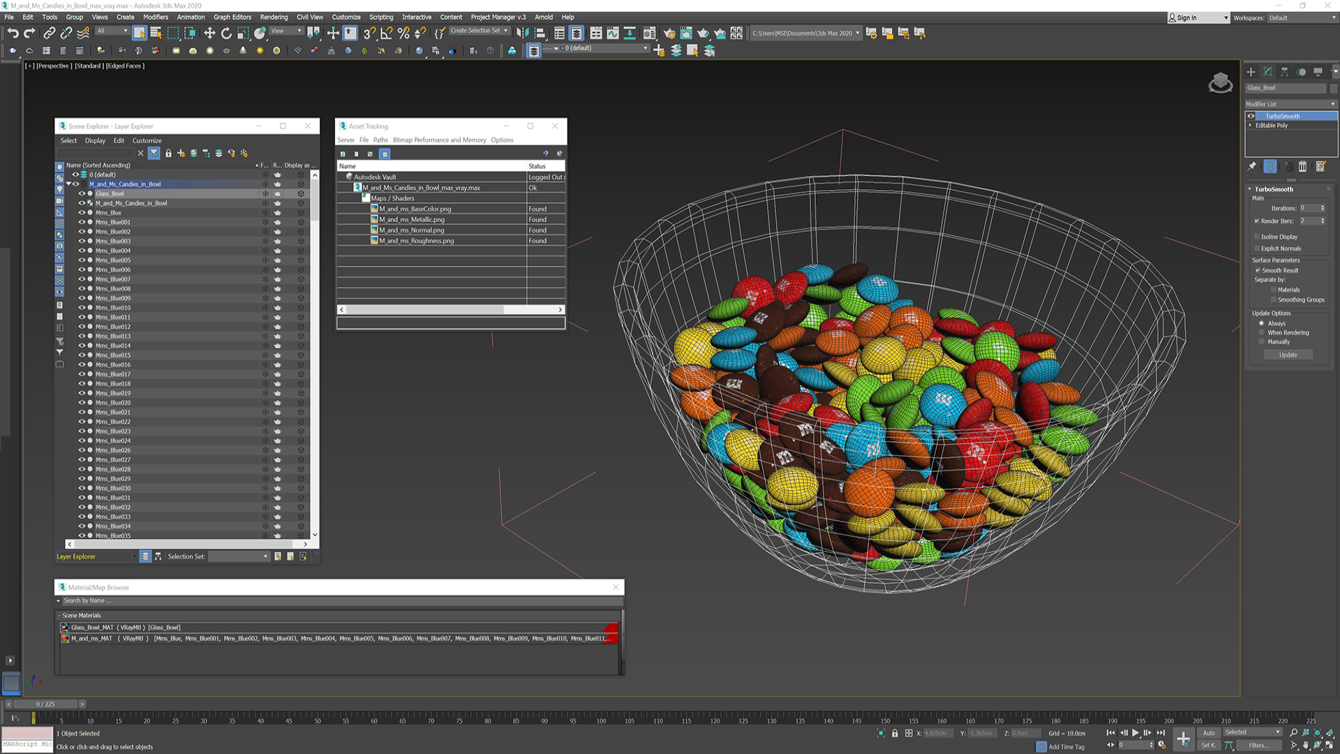 M and Ms Candies in Bowl 3D model