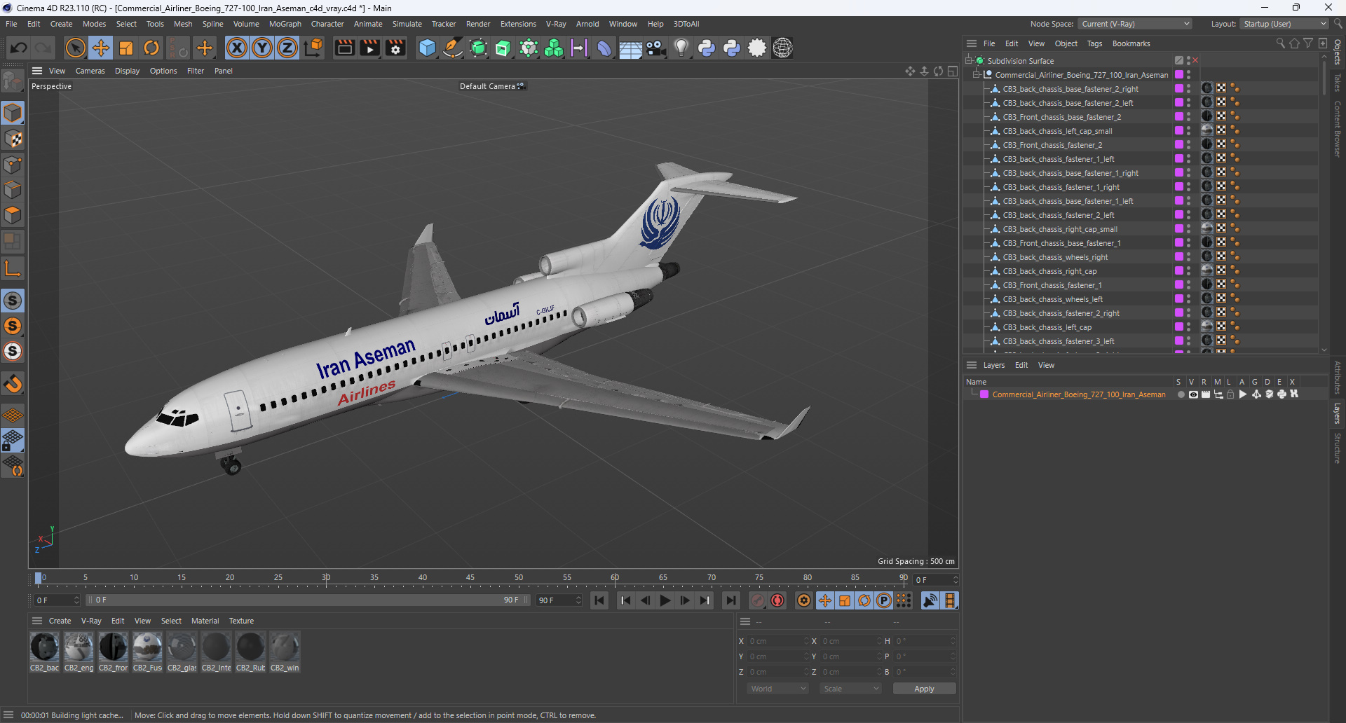 3D Commercial Airliner Boeing 727-100 Iran Aseman