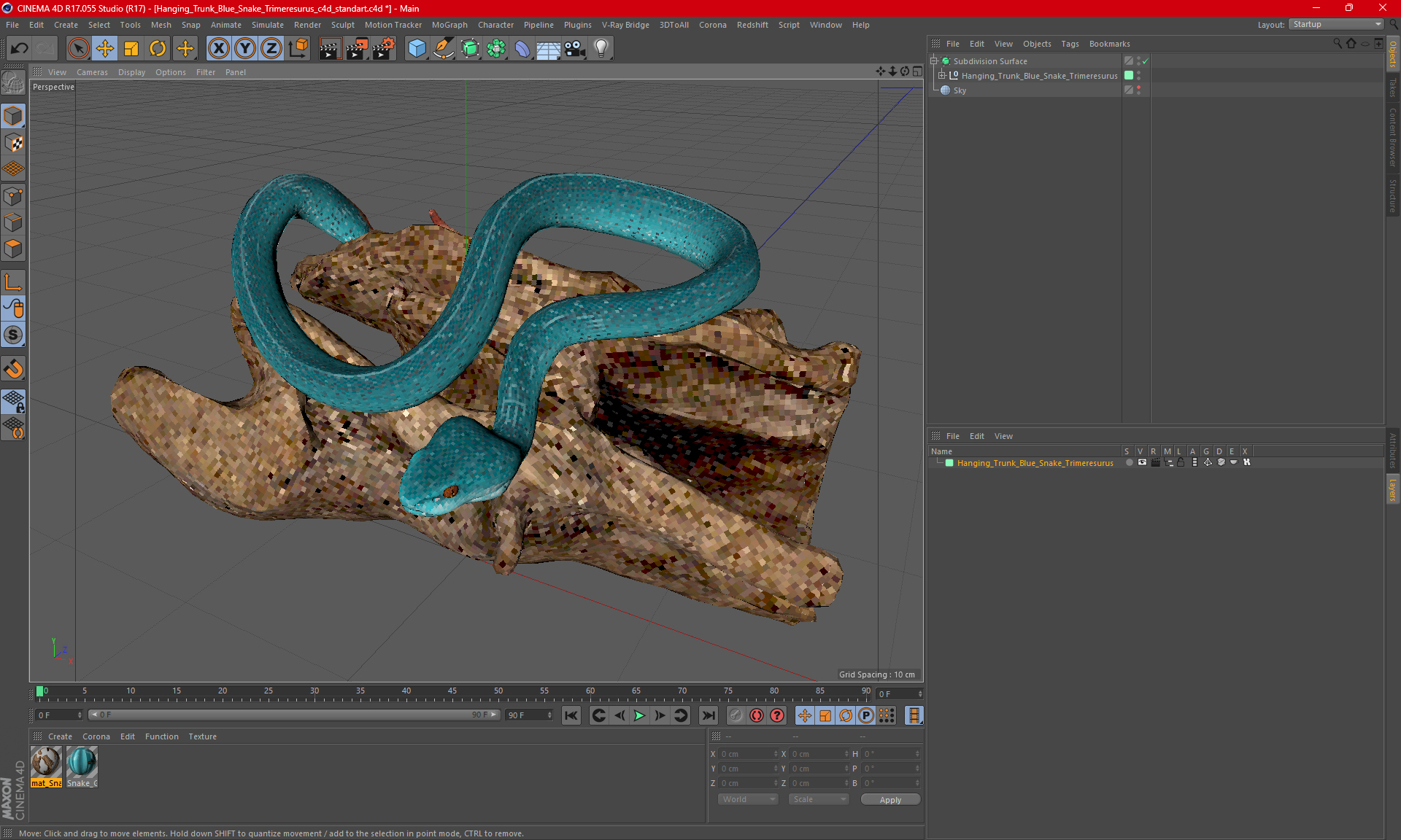 Hanging Trunk Blue Snake Trimeresurus 3D