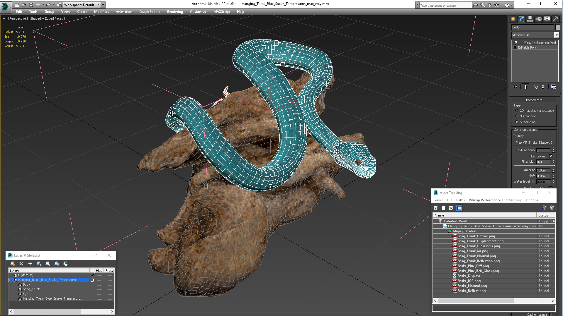 Hanging Trunk Blue Snake Trimeresurus 3D