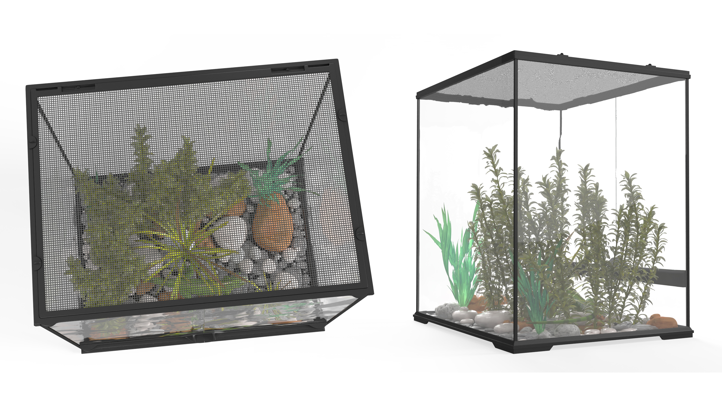 Big Terrarium with Plants and Green Lizard 3D