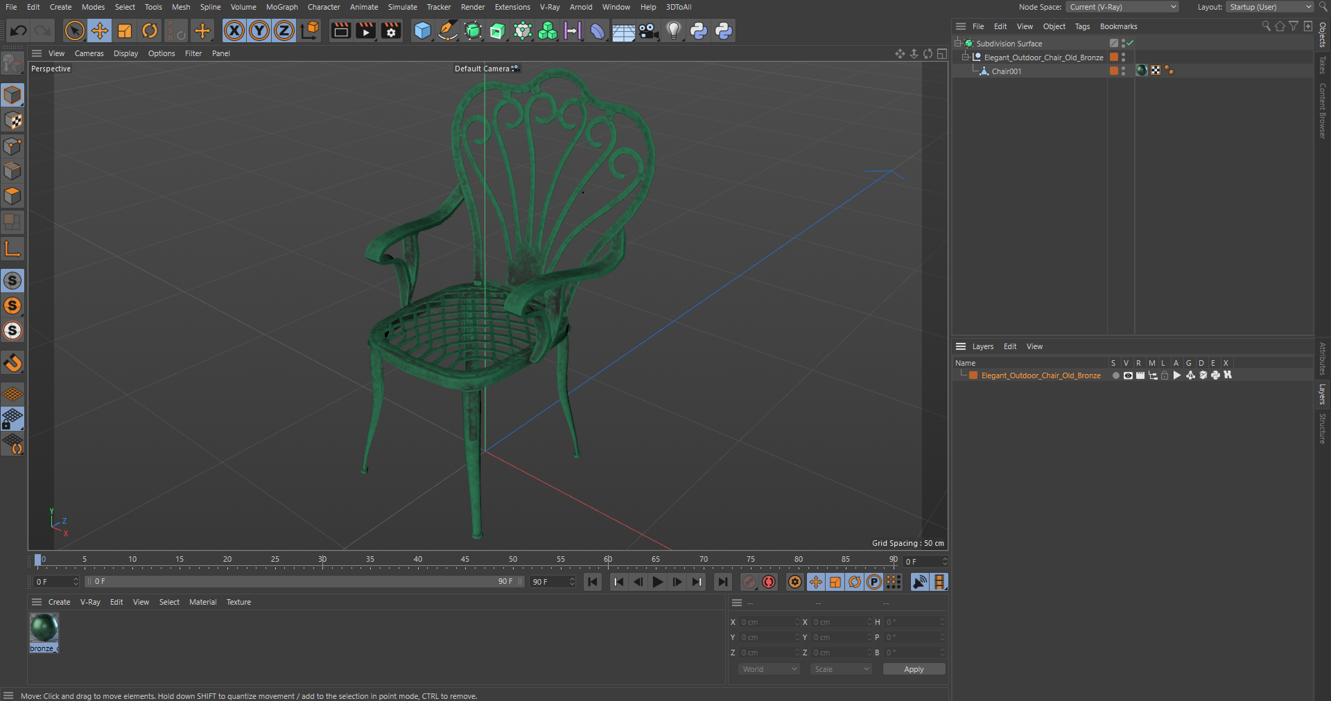 Elegant Outdoor Chair Old Bronze 3D