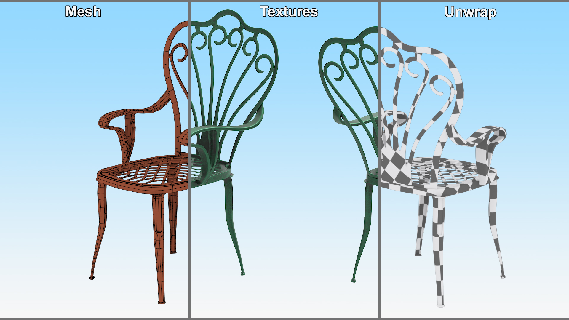 Elegant Outdoor Chair Old Bronze 3D