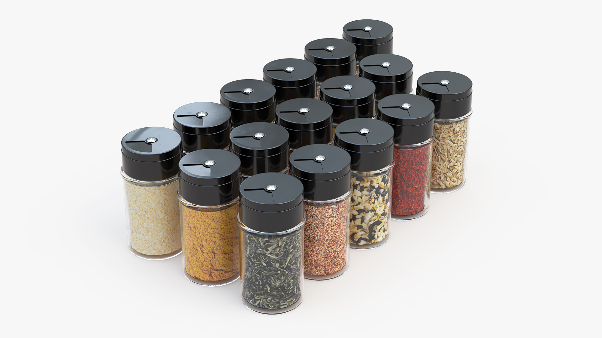 Jars Set with Various Spice 3D