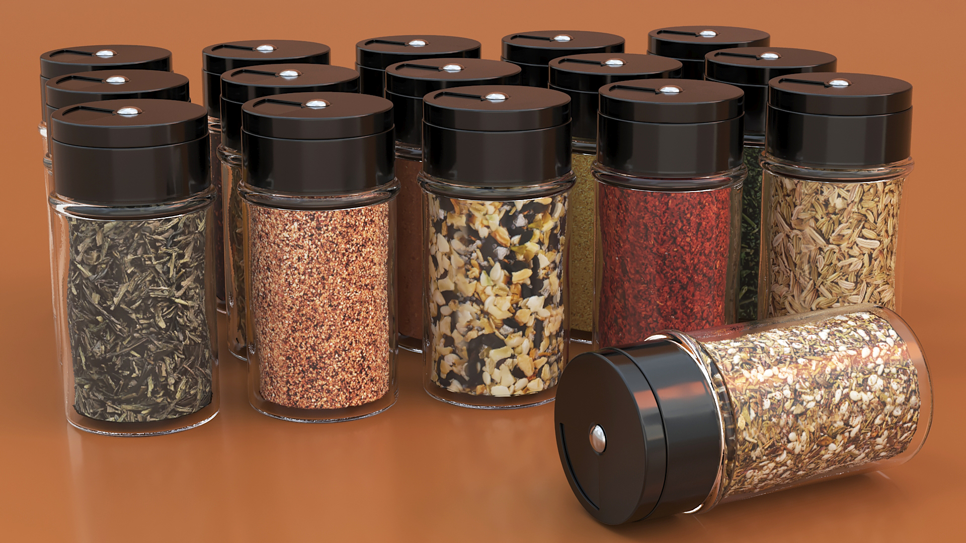 Jars Set with Various Spice 3D