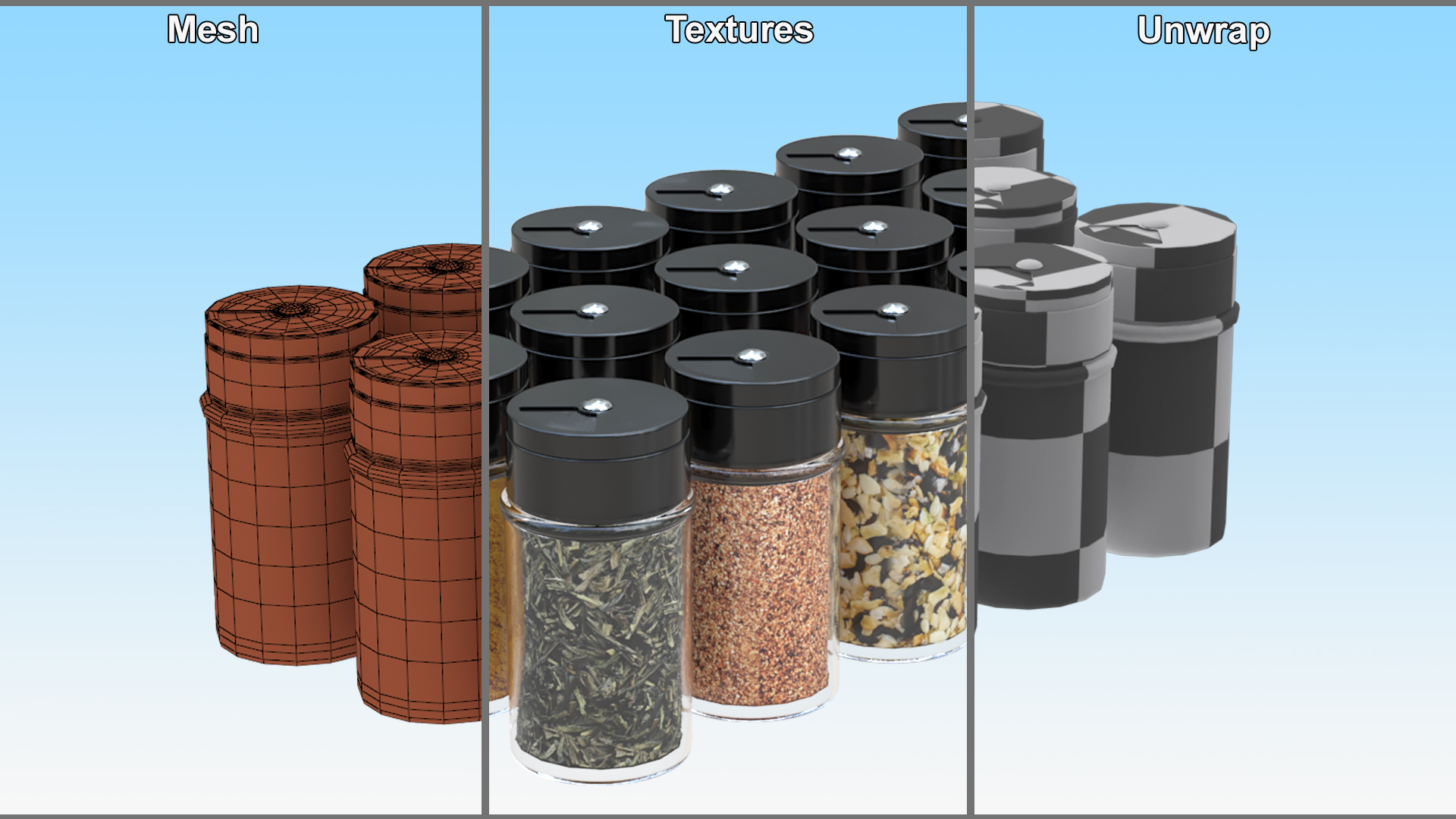 Jars Set with Various Spice 3D