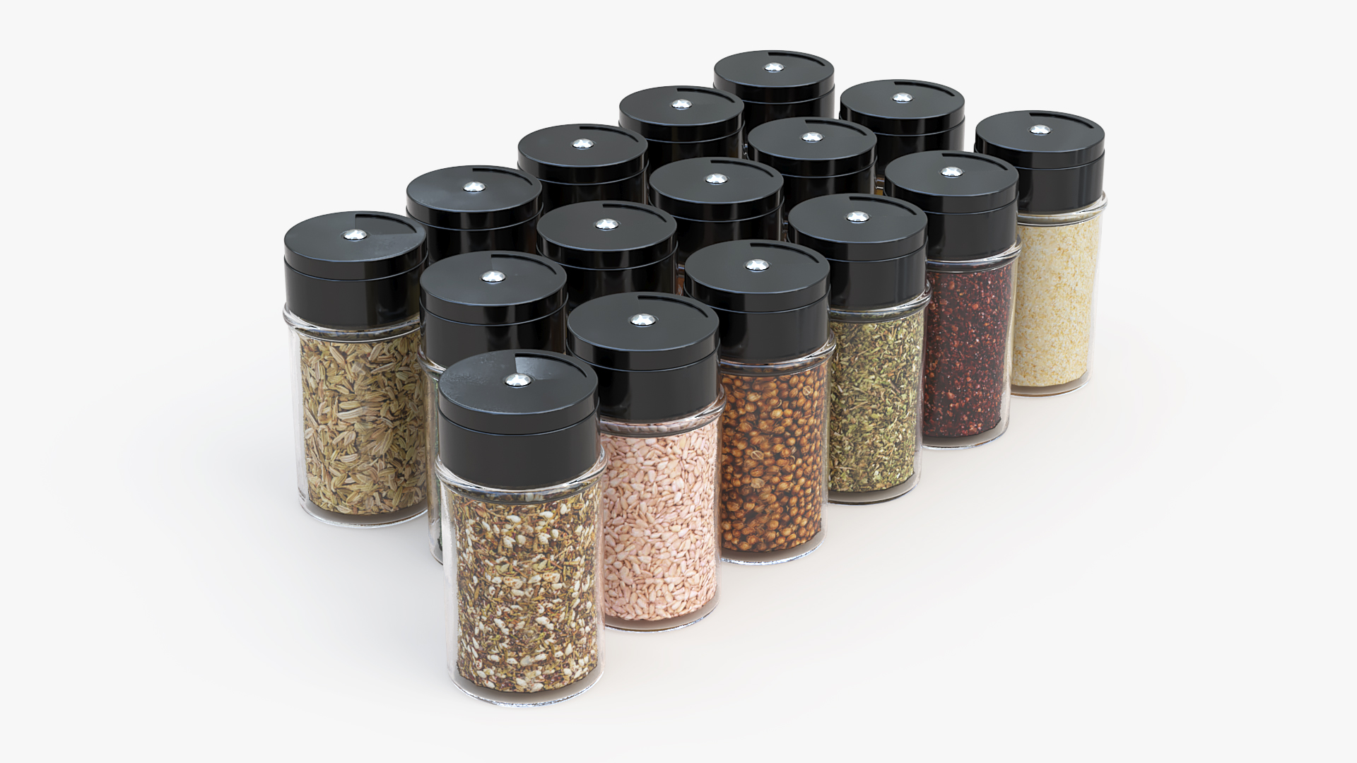 Jars Set with Various Spice 3D