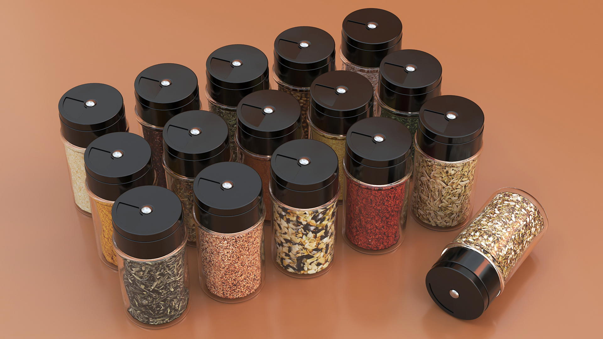 Jars Set with Various Spice 3D