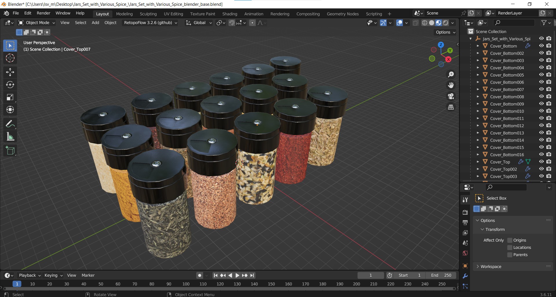 Jars Set with Various Spice 3D