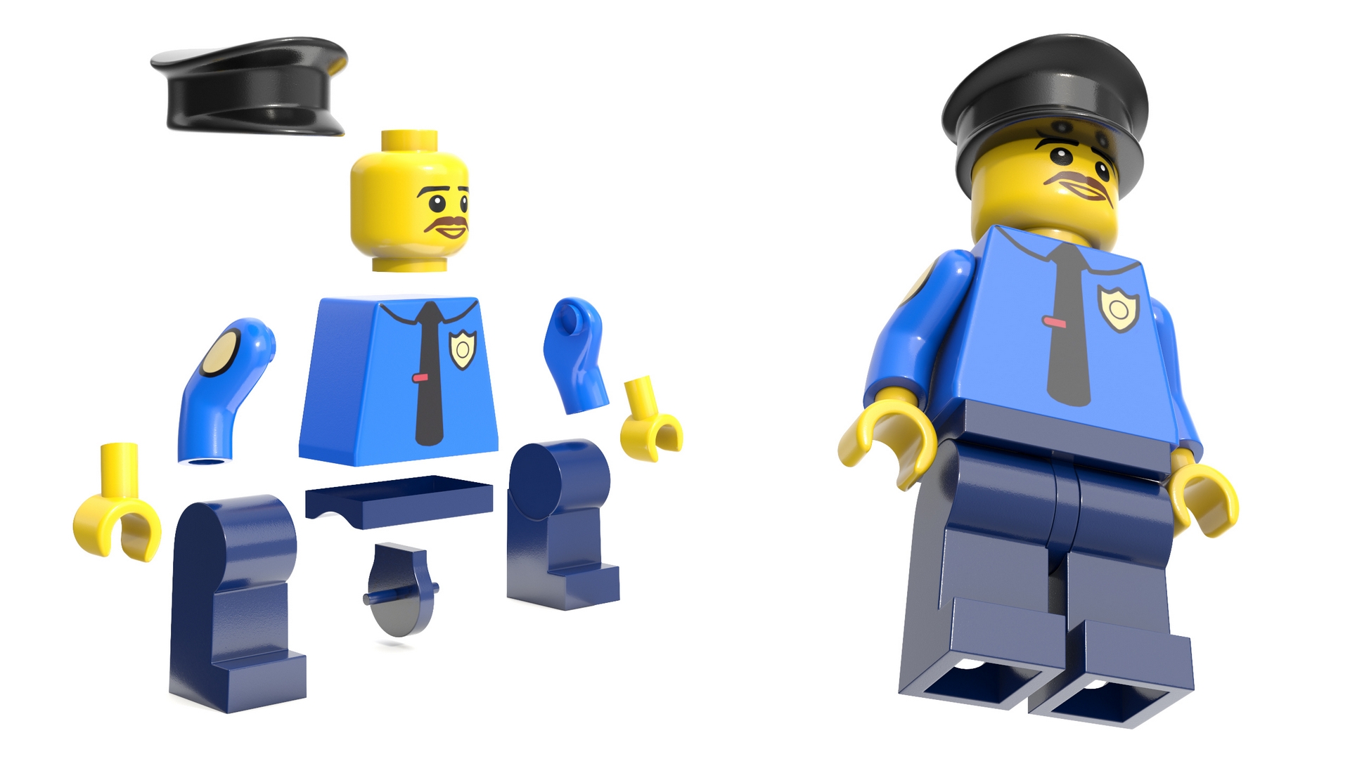 3D Minifigure LEGO Policeman Rigged for Maya