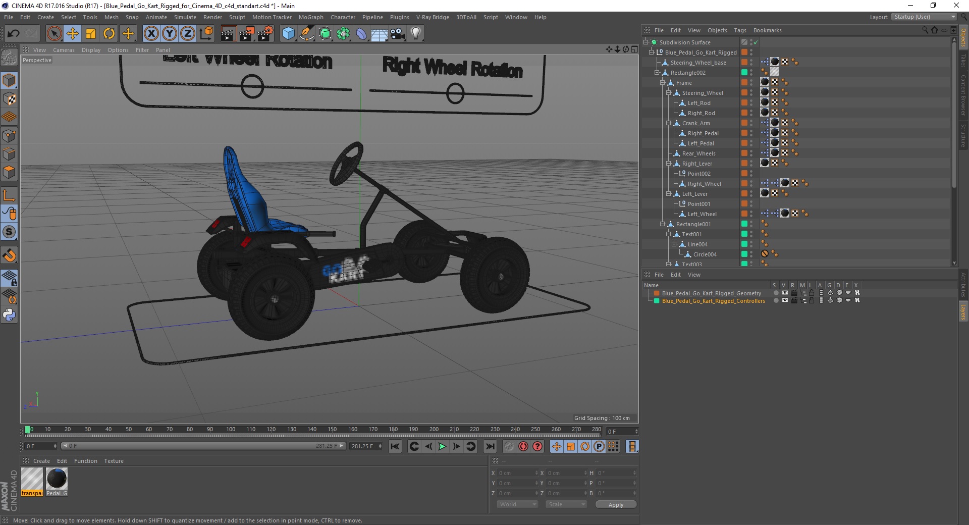 Blue Pedal Go Kart Rigged for Cinema 4D 3D model