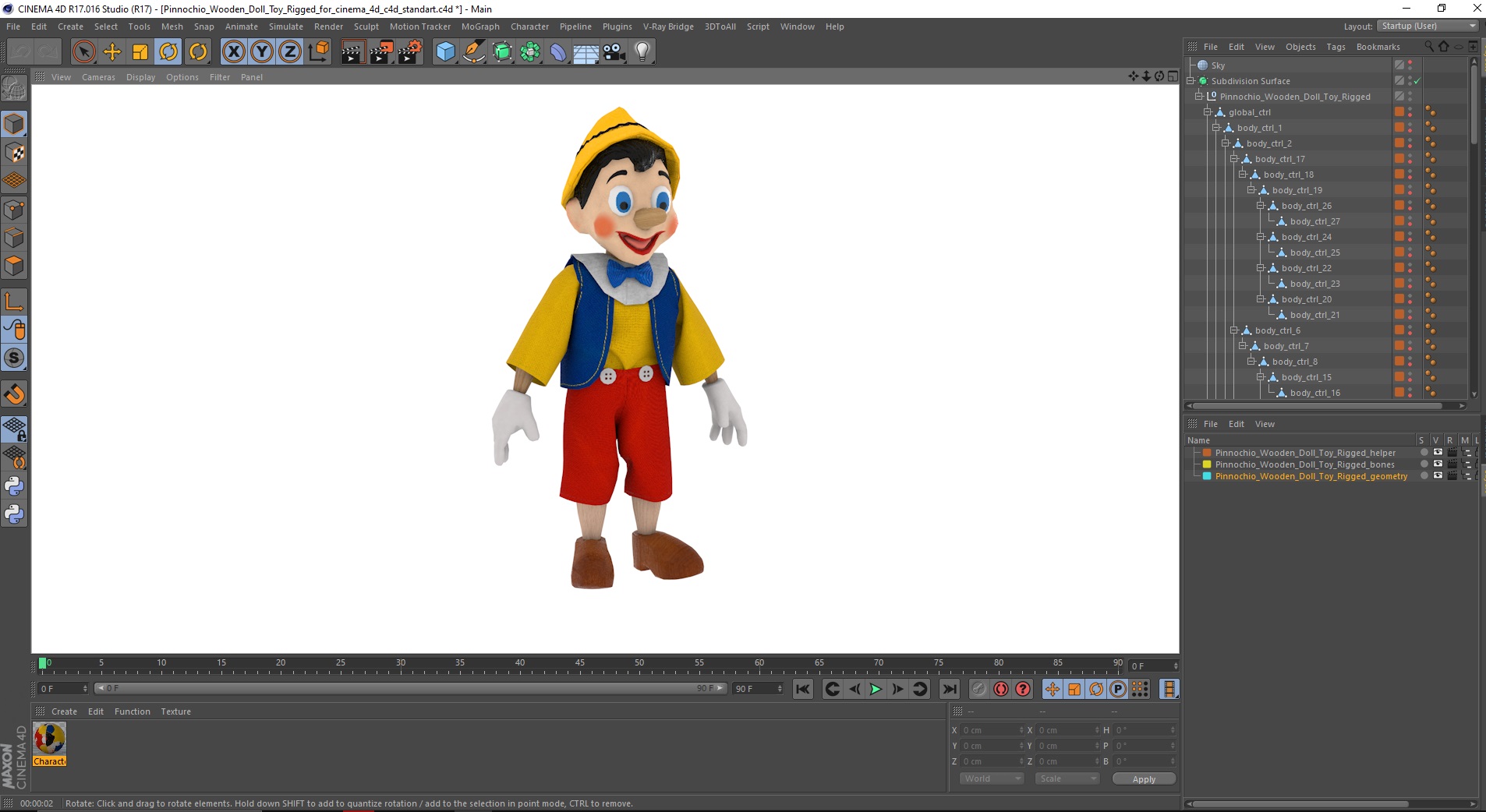 3D Pinnochio Wooden Doll Toy Rigged for Cinema 4D