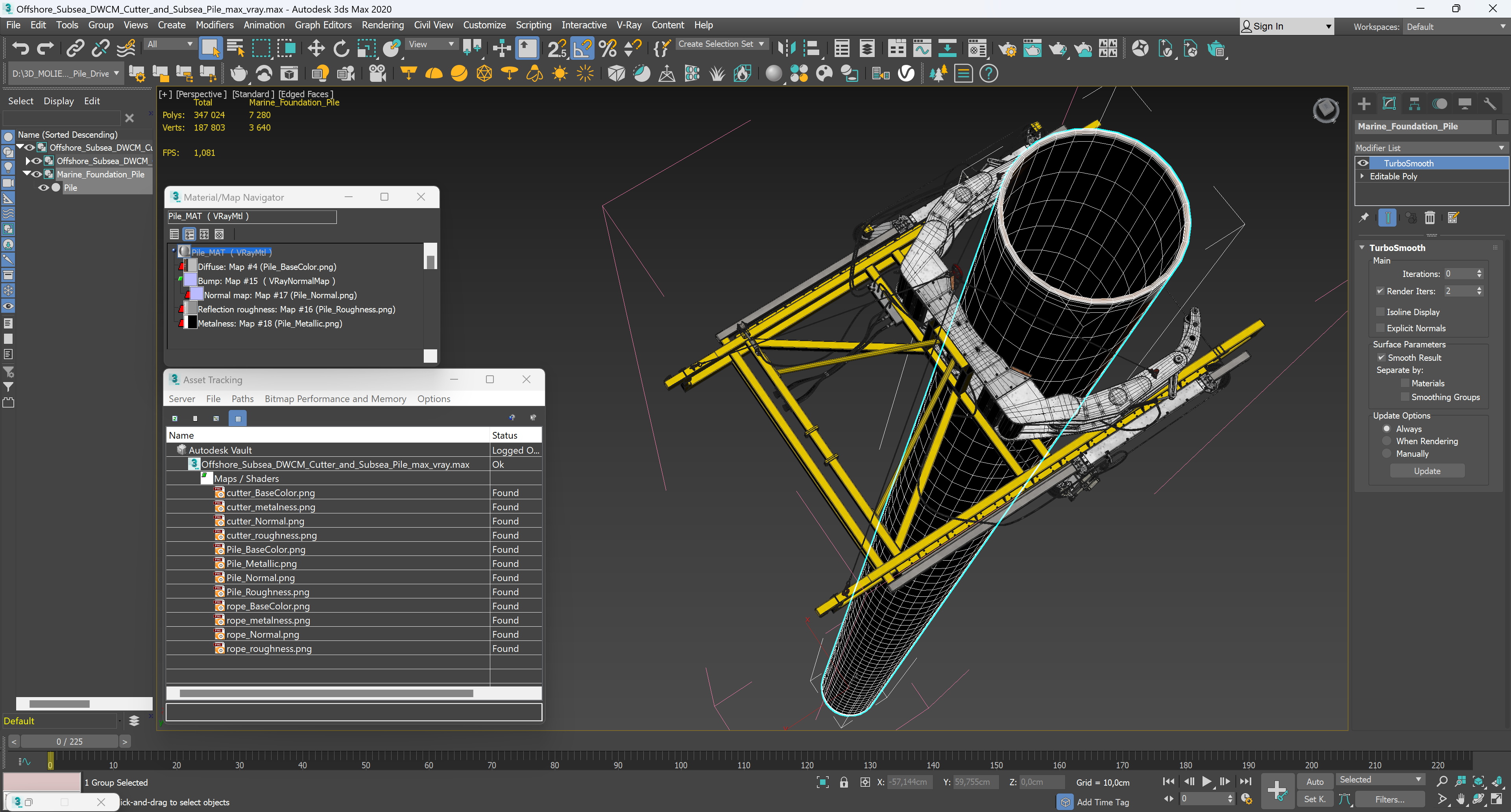 3D Offshore Subsea DWCM Cutter and Subsea Pile model