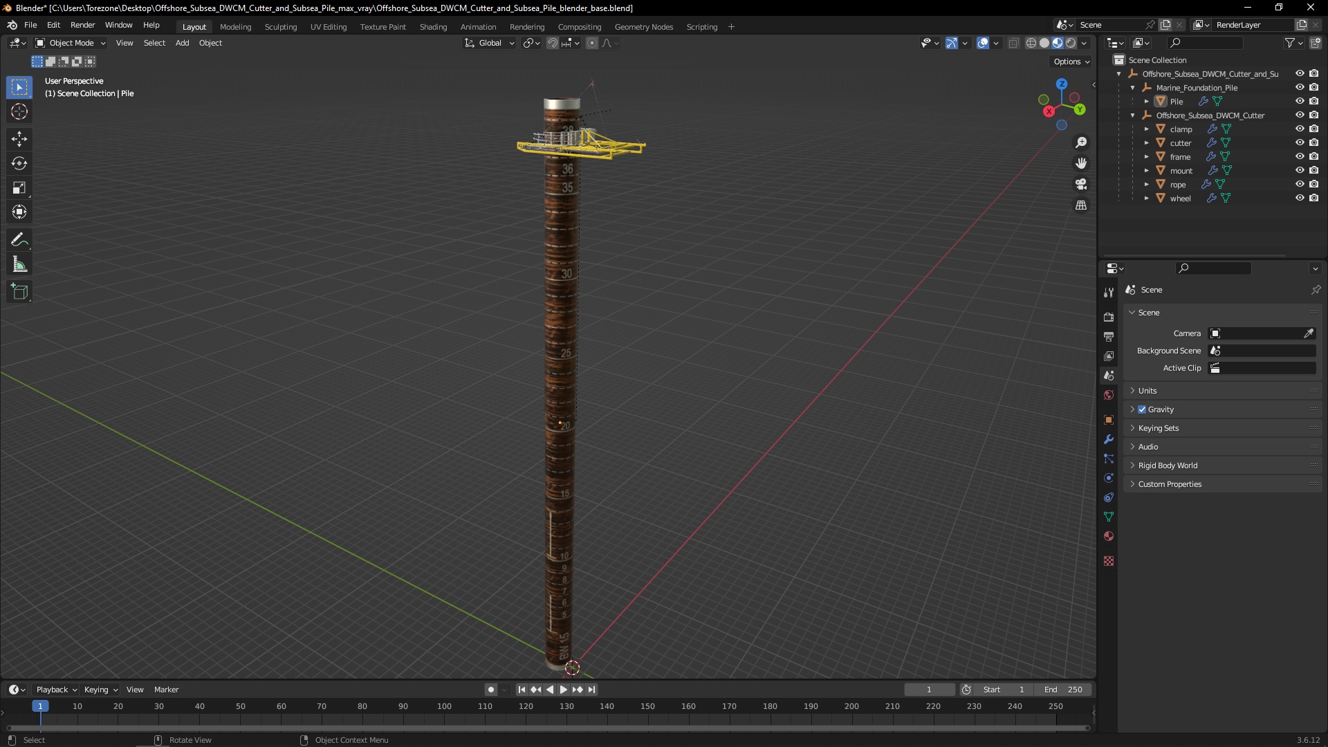 3D Offshore Subsea DWCM Cutter and Subsea Pile model