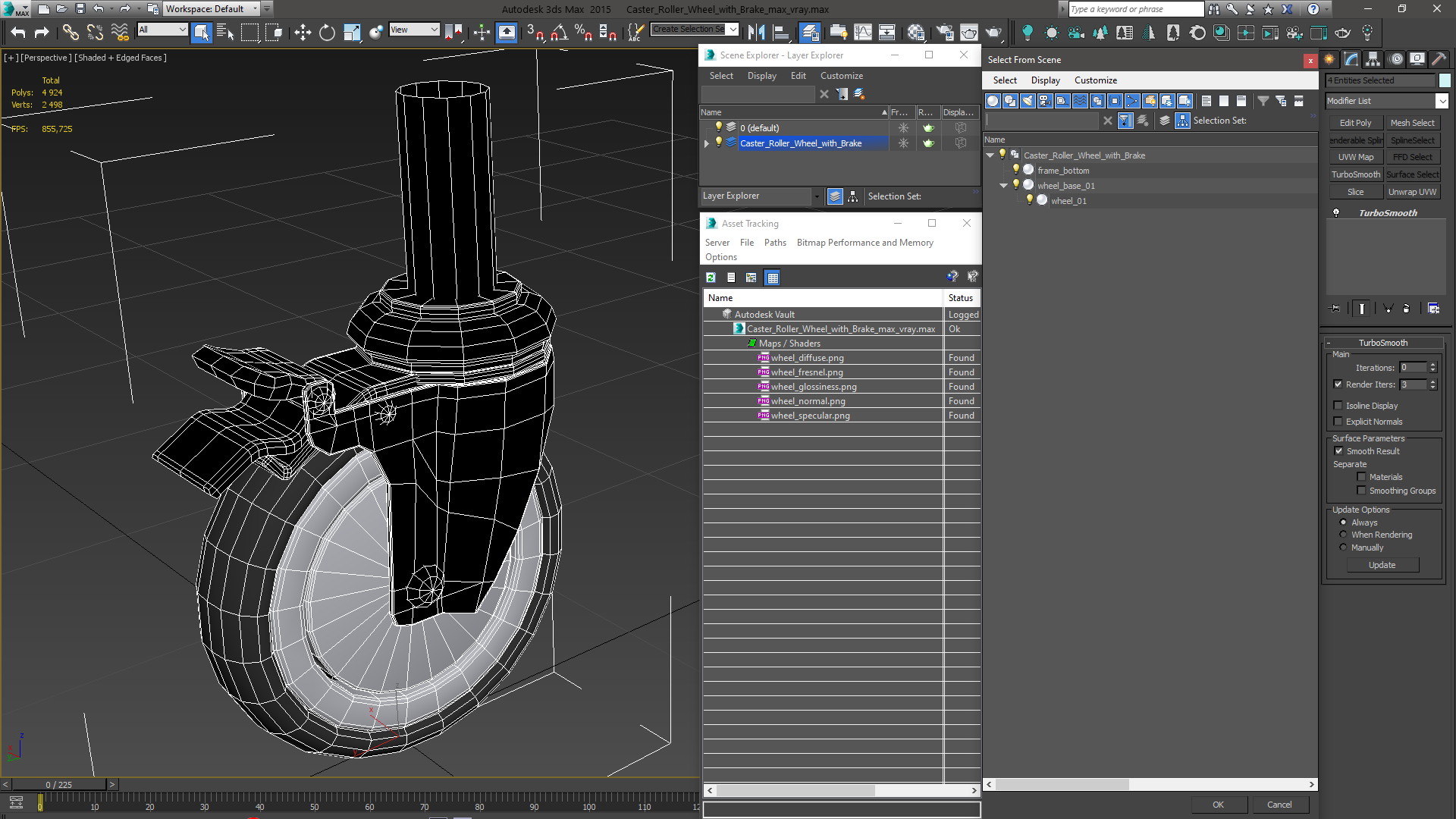 3D model Caster Roller Wheel with Brake