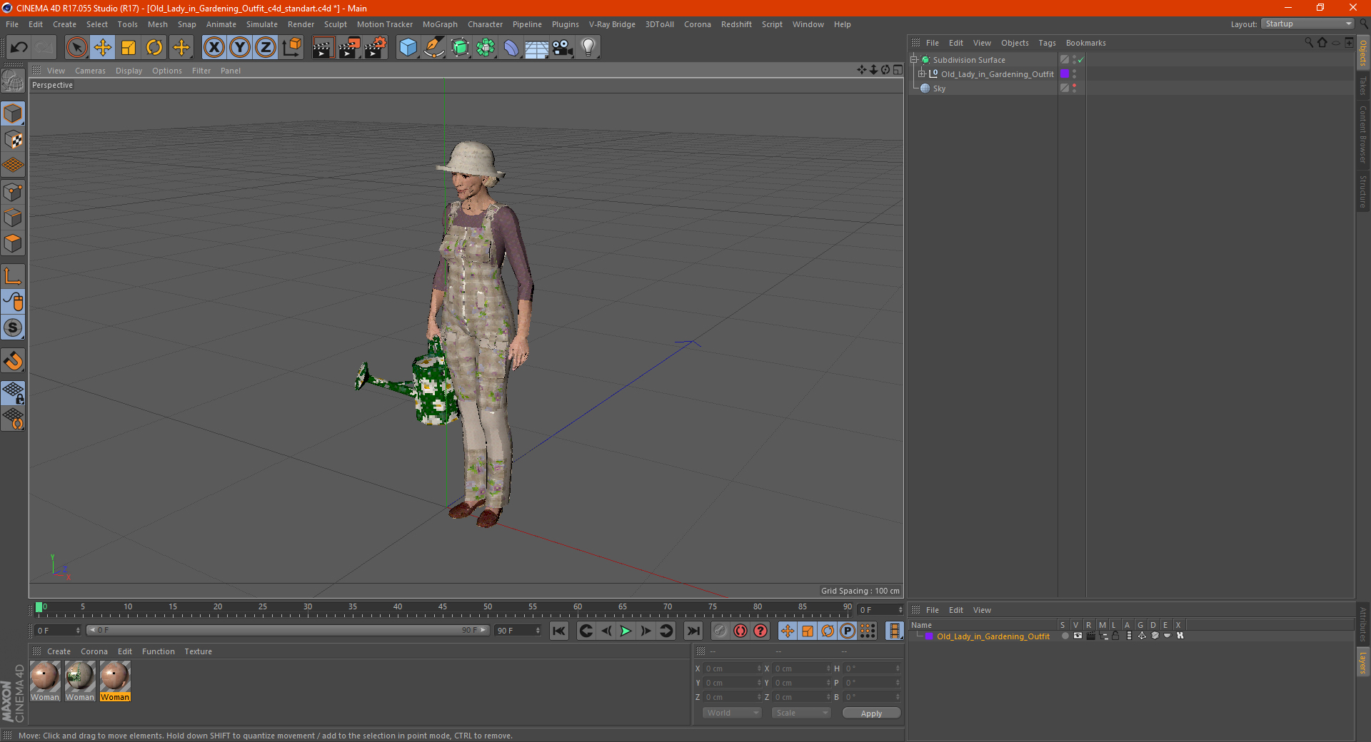 3D Old Lady in Gardening Outfit model