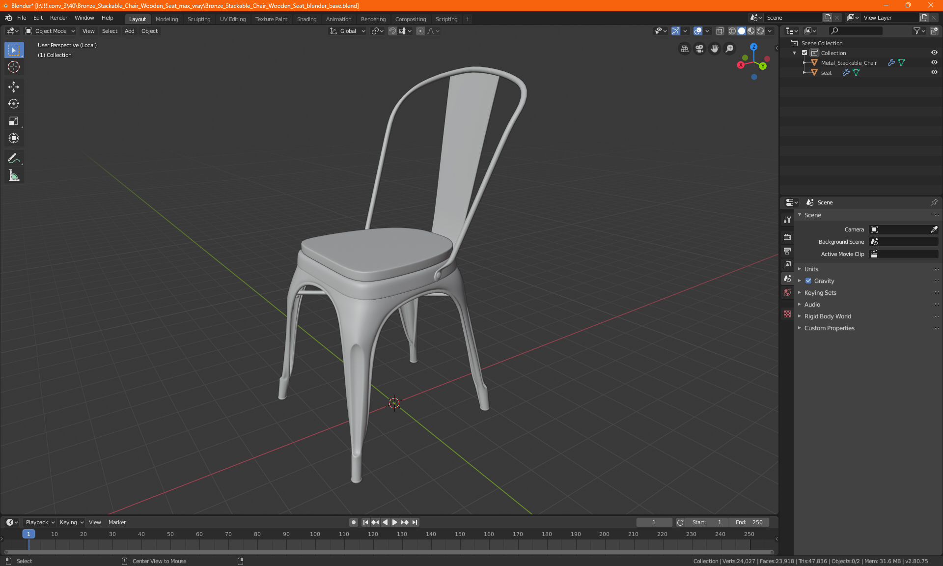 Yellow Stackable Chair Wooden Seat 3D model