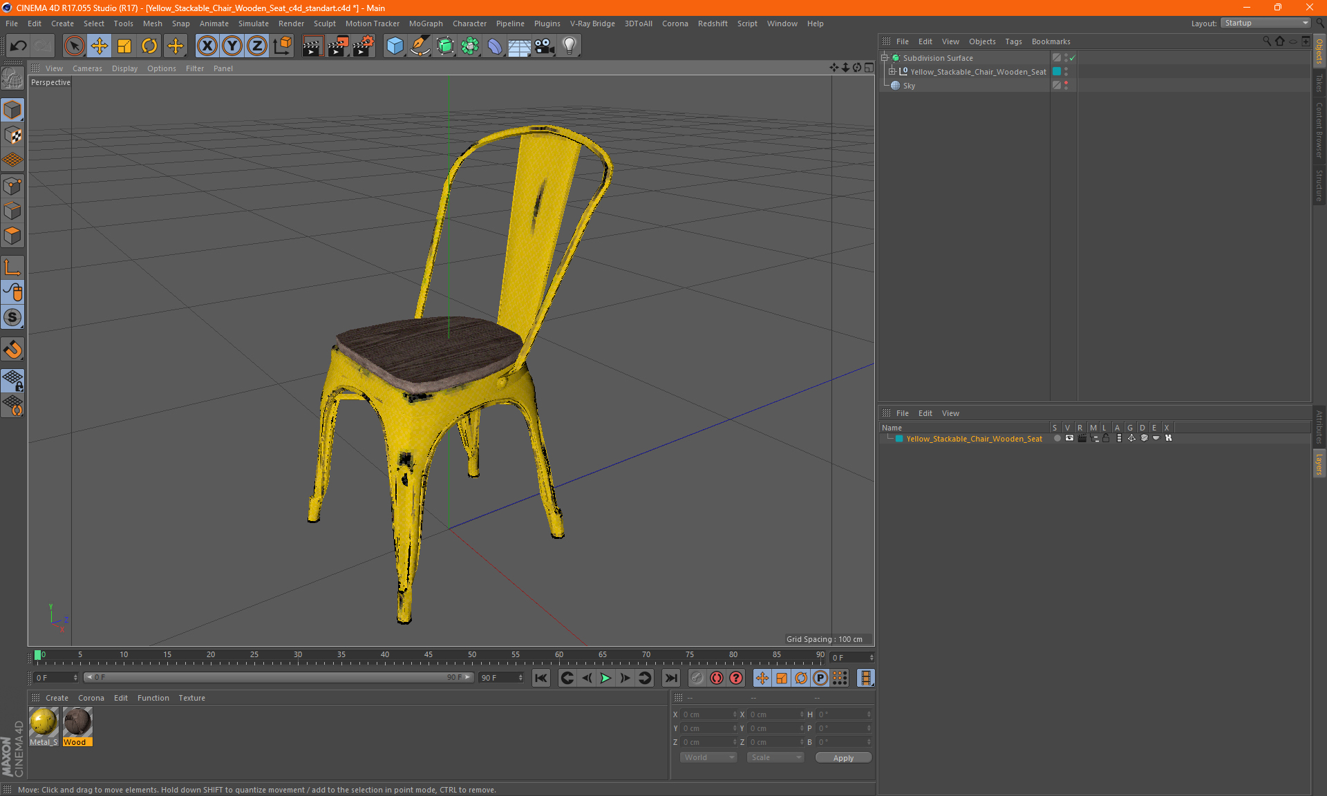 Yellow Stackable Chair Wooden Seat 3D model