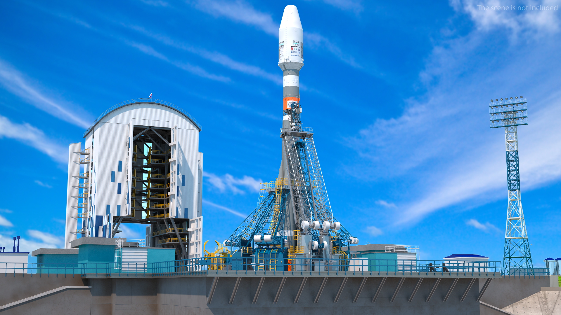 Vostochny Cosmodrome Spaceport with Soyuz 2 Orbital Vehicle 3D model