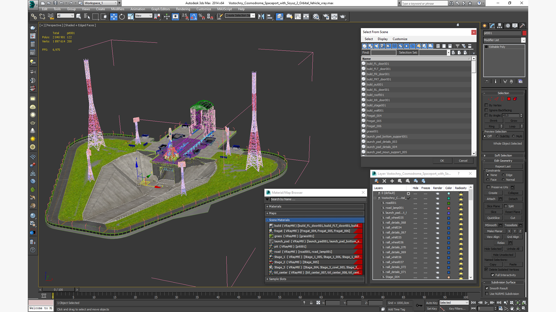 Vostochny Cosmodrome Spaceport with Soyuz 2 Orbital Vehicle 3D model