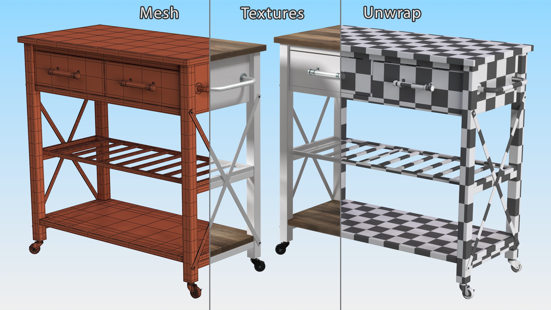 3D Kitchen Cart White model